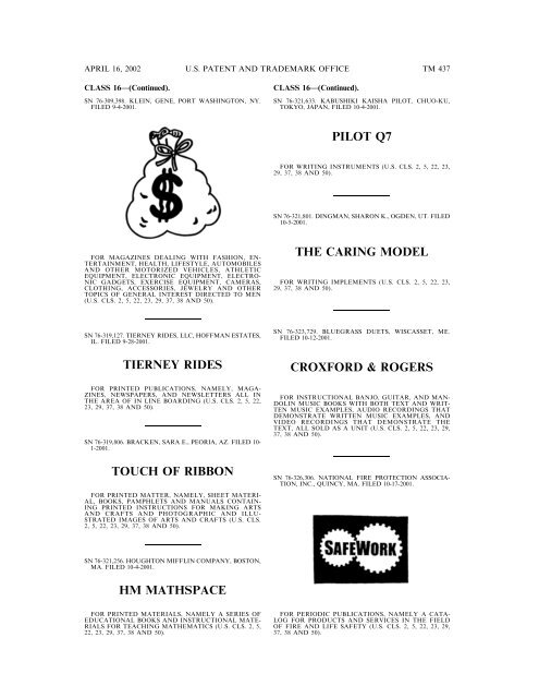 marks published for opposition - U.S. Patent and Trademark Office