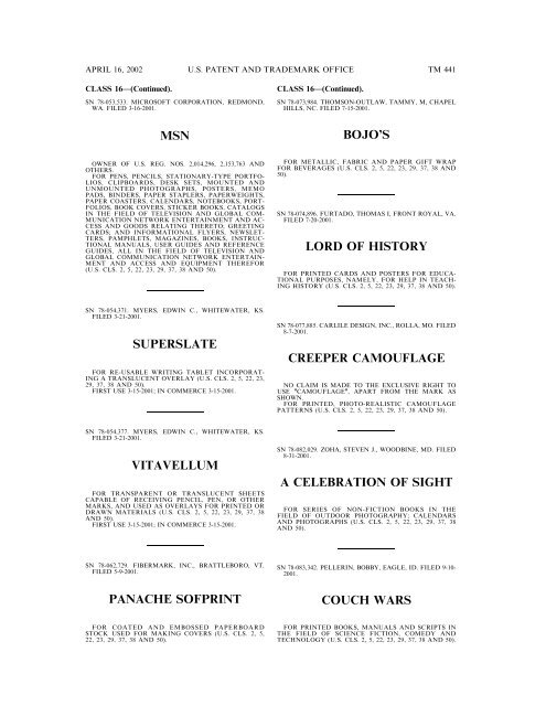 marks published for opposition - U.S. Patent and Trademark Office