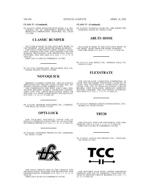 marks published for opposition - U.S. Patent and Trademark Office