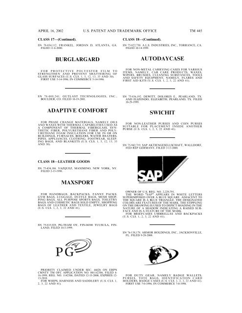 marks published for opposition - U.S. Patent and Trademark Office