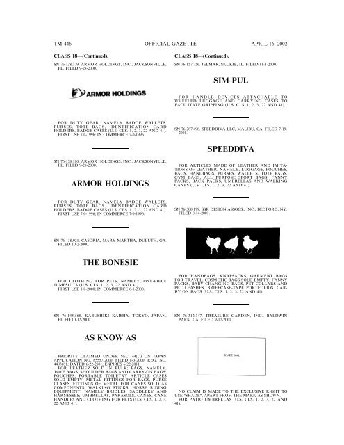 marks published for opposition - U.S. Patent and Trademark Office