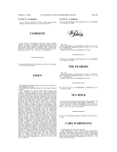 marks published for opposition - U.S. Patent and Trademark Office