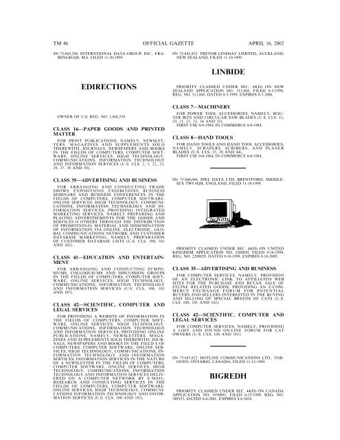 marks published for opposition - U.S. Patent and Trademark Office