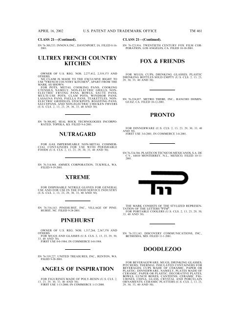 marks published for opposition - U.S. Patent and Trademark Office