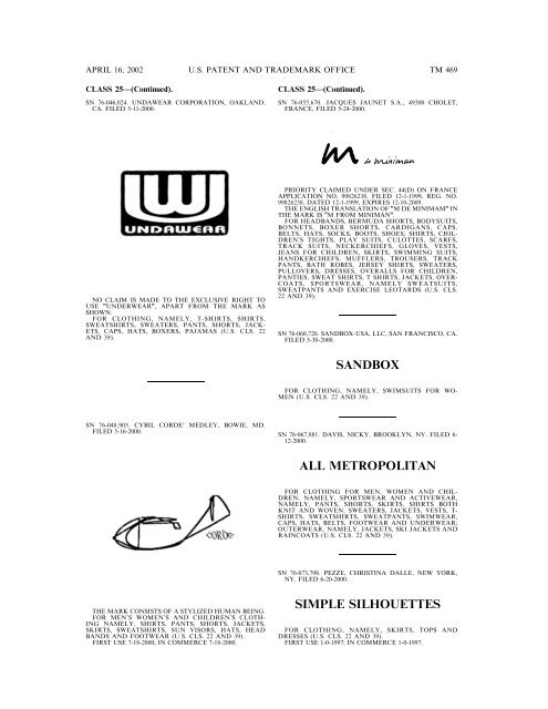 marks published for opposition - U.S. Patent and Trademark Office