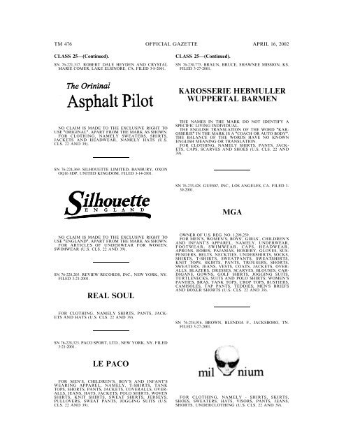 marks published for opposition - U.S. Patent and Trademark Office