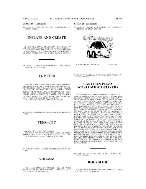 marks published for opposition - U.S. Patent and Trademark Office