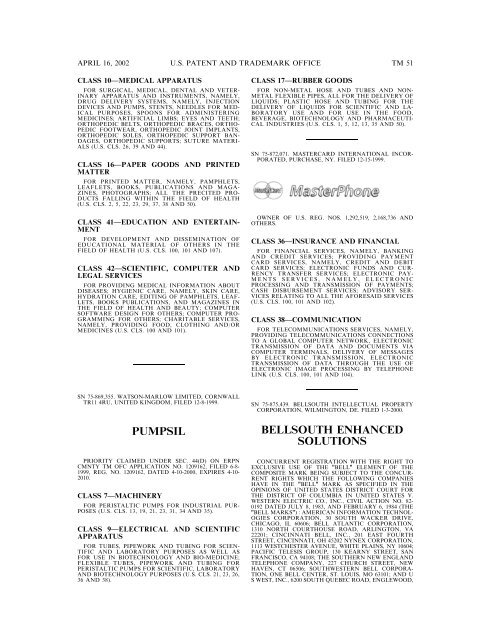 marks published for opposition - U.S. Patent and Trademark Office