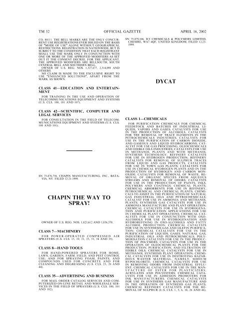 marks published for opposition - U.S. Patent and Trademark Office