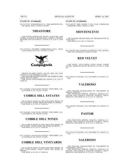 marks published for opposition - U.S. Patent and Trademark Office