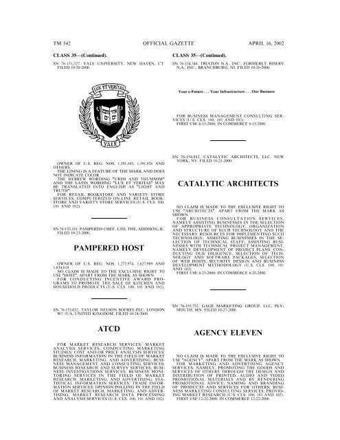 marks published for opposition - U.S. Patent and Trademark Office