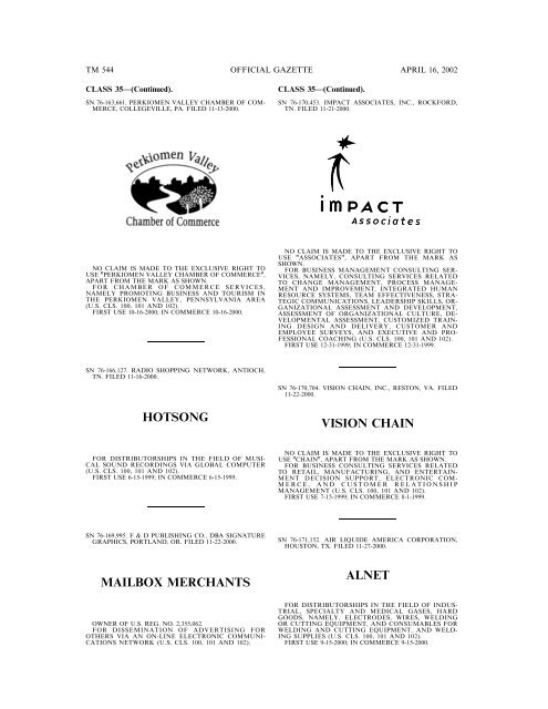 marks published for opposition - U.S. Patent and Trademark Office