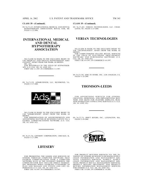 marks published for opposition - U.S. Patent and Trademark Office