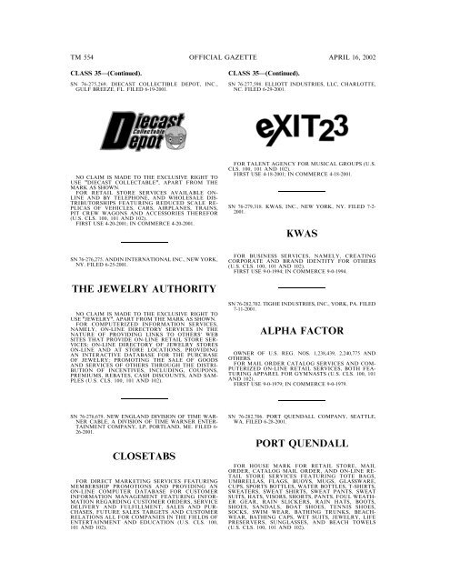 marks published for opposition - U.S. Patent and Trademark Office