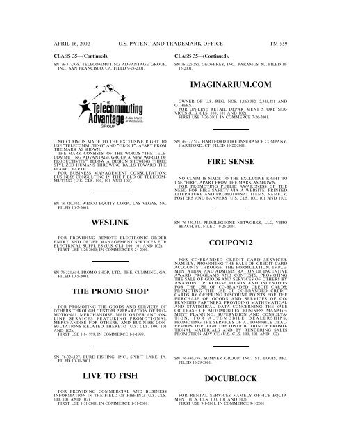 marks published for opposition - U.S. Patent and Trademark Office