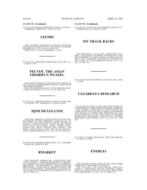 marks published for opposition - U.S. Patent and Trademark Office