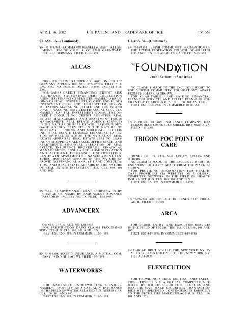 marks published for opposition - U.S. Patent and Trademark Office