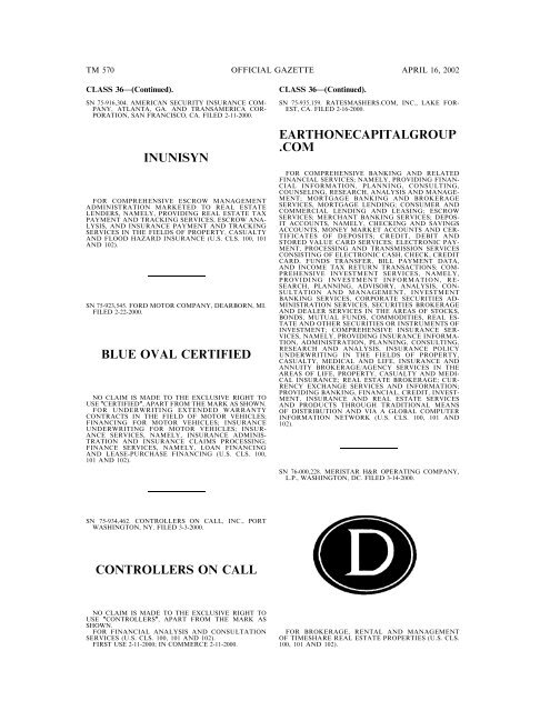 marks published for opposition - U.S. Patent and Trademark Office