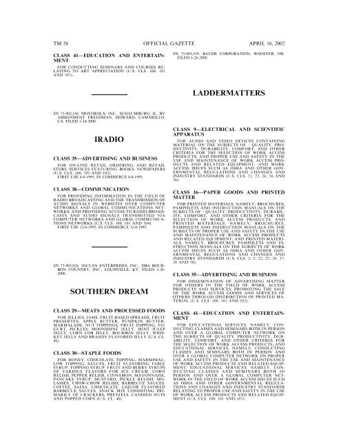 marks published for opposition - U.S. Patent and Trademark Office