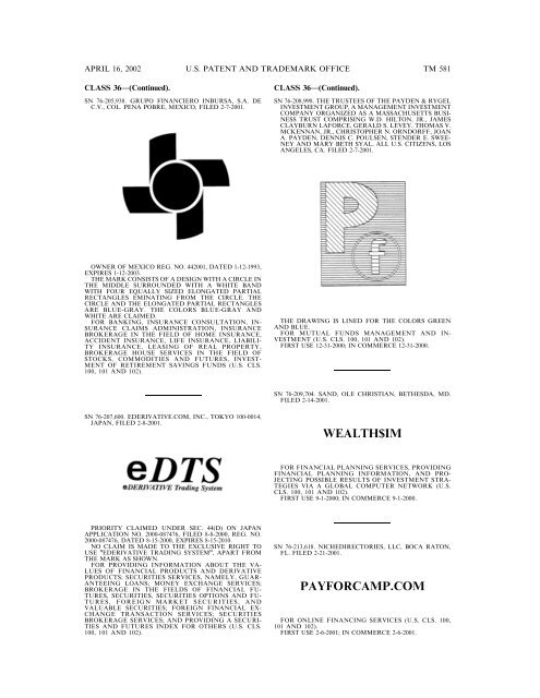 marks published for opposition - U.S. Patent and Trademark Office