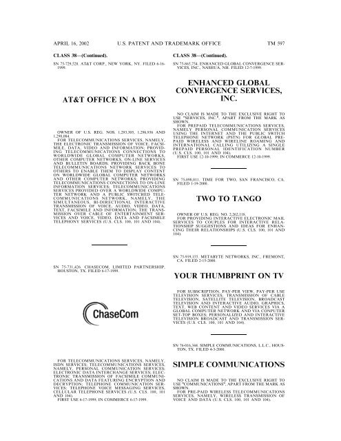 marks published for opposition - U.S. Patent and Trademark Office