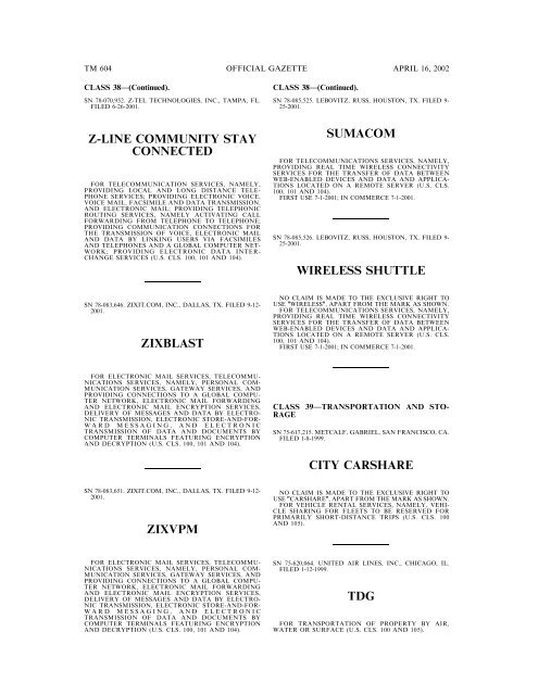 marks published for opposition - U.S. Patent and Trademark Office