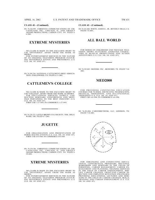 marks published for opposition - U.S. Patent and Trademark Office