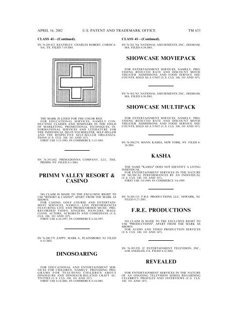 marks published for opposition - U.S. Patent and Trademark Office