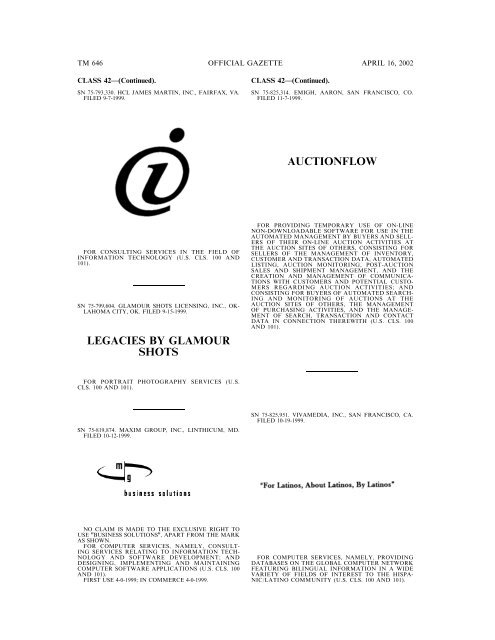 marks published for opposition - U.S. Patent and Trademark Office