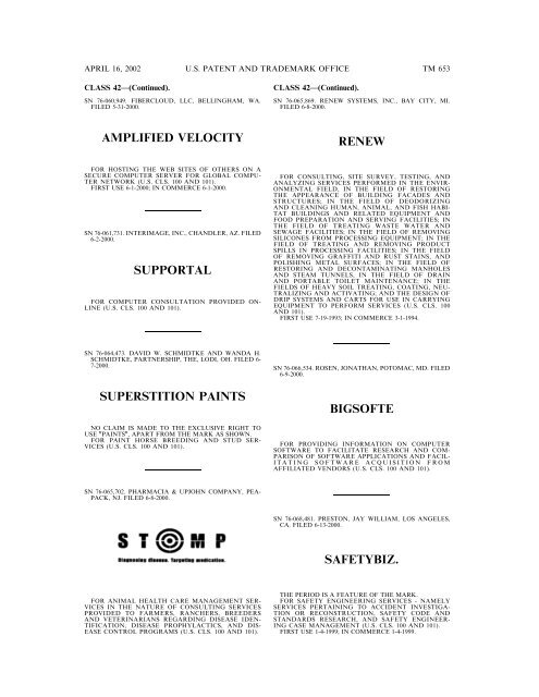 marks published for opposition - U.S. Patent and Trademark Office