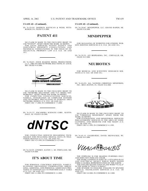 marks published for opposition - U.S. Patent and Trademark Office