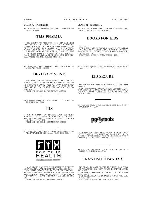 marks published for opposition - U.S. Patent and Trademark Office