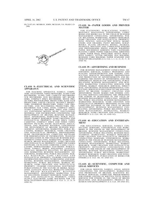 marks published for opposition - U.S. Patent and Trademark Office