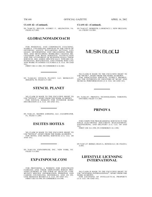 marks published for opposition - U.S. Patent and Trademark Office