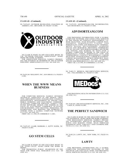 marks published for opposition - U.S. Patent and Trademark Office