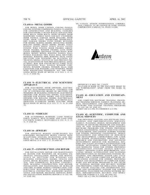 marks published for opposition - U.S. Patent and Trademark Office