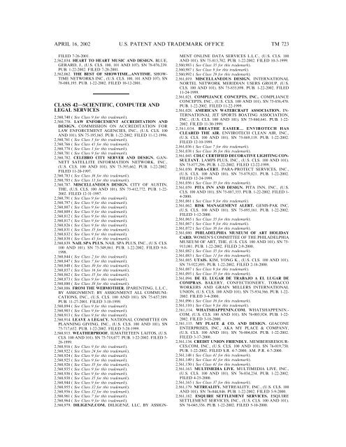 marks published for opposition - U.S. Patent and Trademark Office