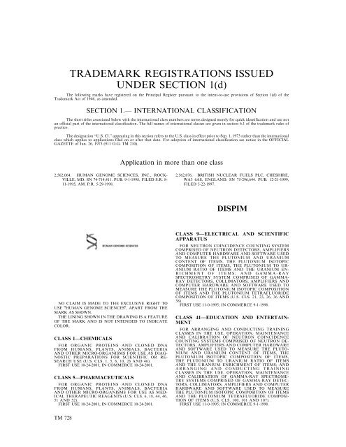 marks published for opposition - U.S. Patent and Trademark Office