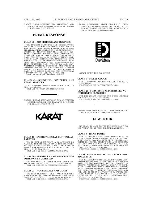 marks published for opposition - U.S. Patent and Trademark Office