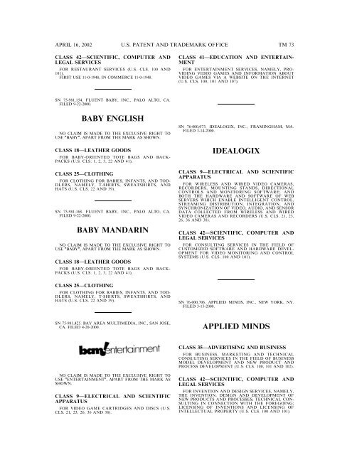 marks published for opposition - U.S. Patent and Trademark Office