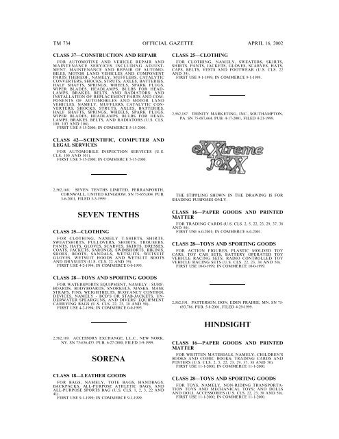 marks published for opposition - U.S. Patent and Trademark Office