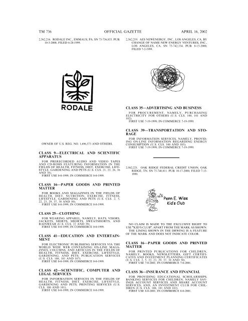 marks published for opposition - U.S. Patent and Trademark Office