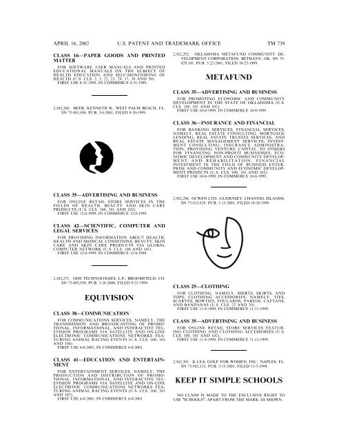 marks published for opposition - U.S. Patent and Trademark Office