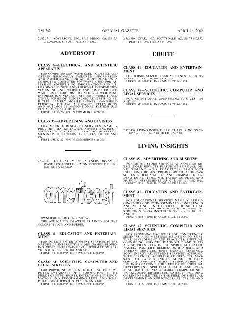 marks published for opposition - U.S. Patent and Trademark Office