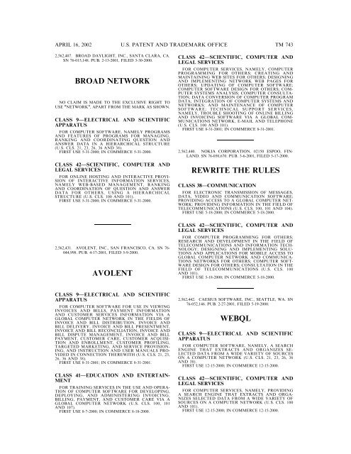 marks published for opposition - U.S. Patent and Trademark Office