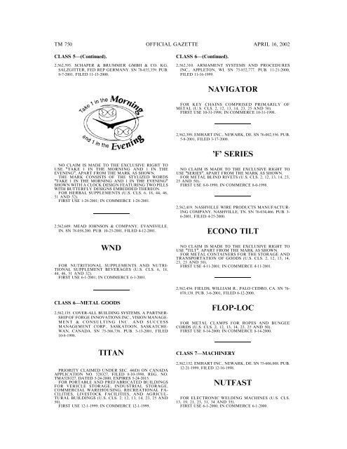 marks published for opposition - U.S. Patent and Trademark Office