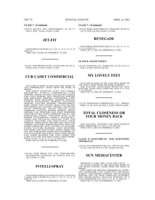 marks published for opposition - U.S. Patent and Trademark Office