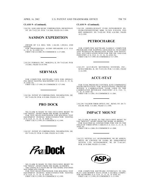 marks published for opposition - U.S. Patent and Trademark Office