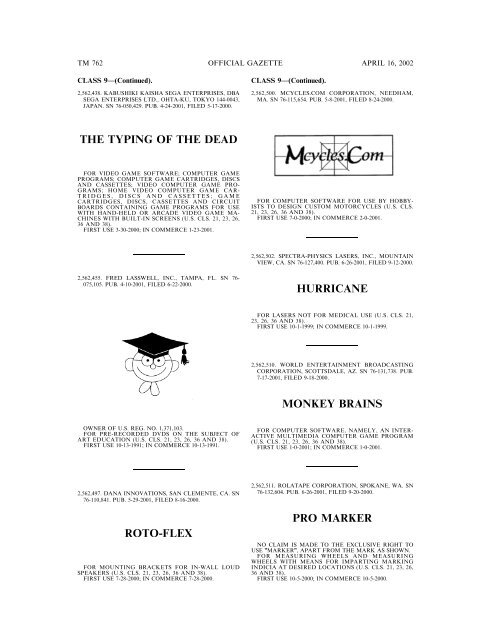 marks published for opposition - U.S. Patent and Trademark Office