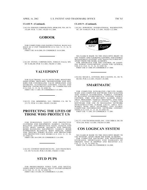 marks published for opposition - U.S. Patent and Trademark Office